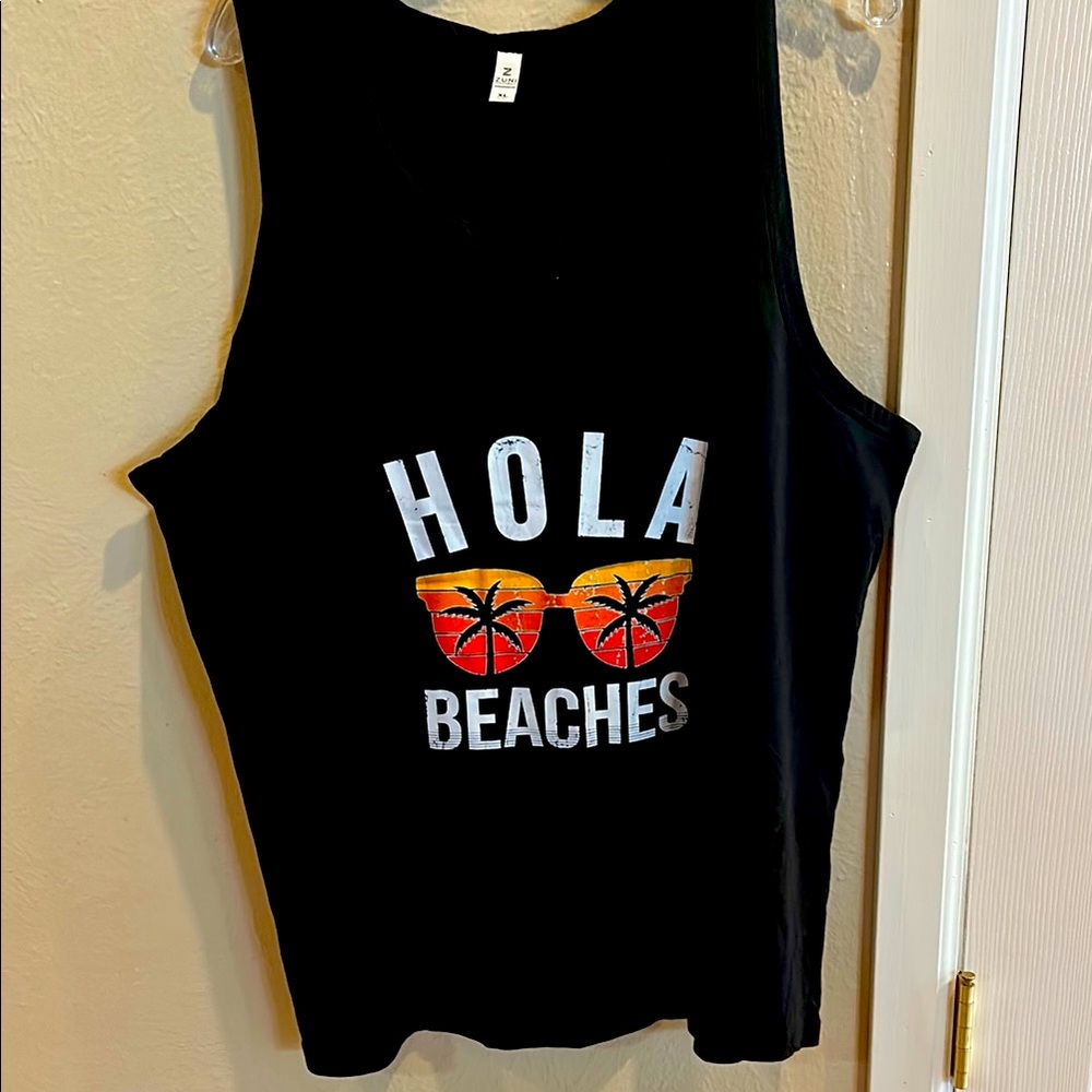 Black Tank Top with 'Hola Beaches' Graphic size Mens XL brand new